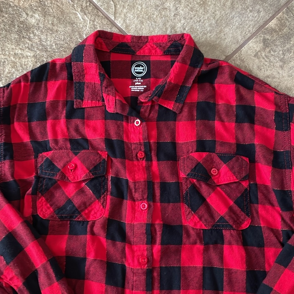 + WONDER NATION + Girls Buffalo Plaid Button Down Shirt - Picture 3 of 7